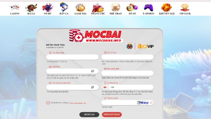 Bước 1: Tạo tài khoản Mocbai thành công